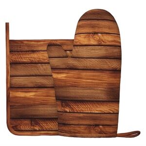 Wooden Pattern Oven Mitt and Pot Holder Set